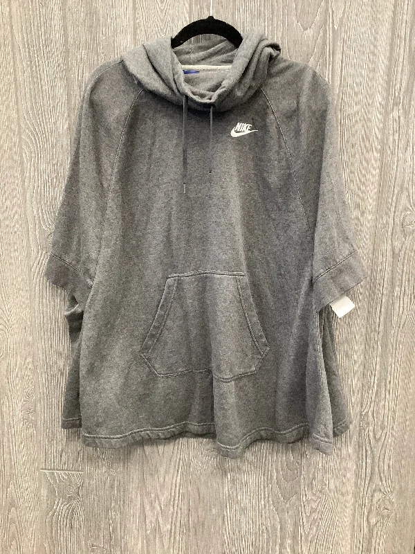 women's hooded pullovers with a mock neck designAthletic Sweatshirt Hoodie By Nike In Grey, Size: S