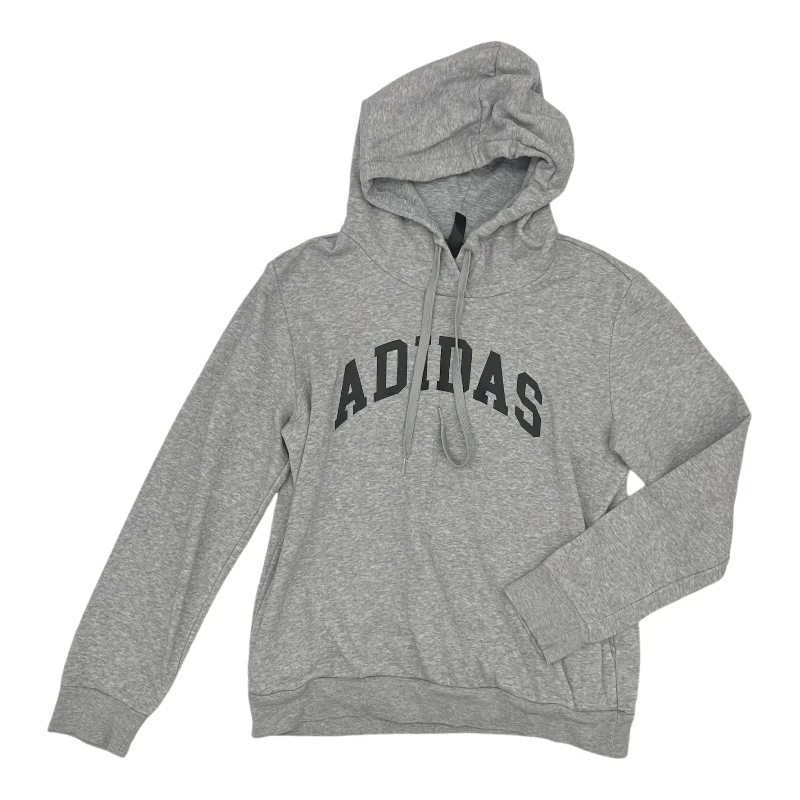 women's hooded sweatshirts with a cable knit patternAthletic Sweatshirt Hoodie By Adidas In Grey, Size:M