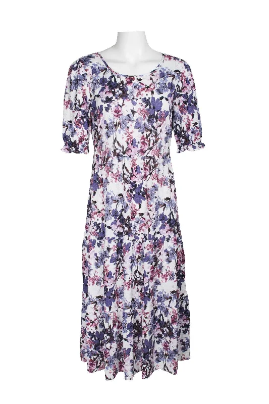 Elegant women's dressesConnected Apparel Short Sleeve Floral Print Dress