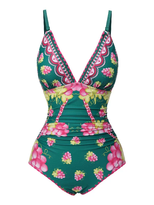 chic swimsuit1950s Deep V Grape One-Piece Swimsuit