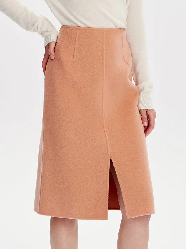 Vintage women's skirtsOrange Double Face Woolen Women Skirt