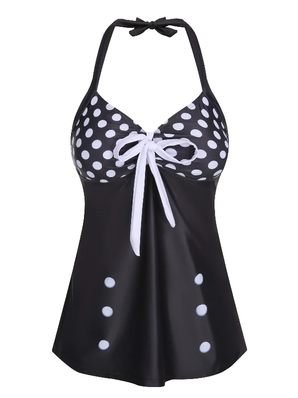 swimsuit with paddingBlack 1930s Halter Polka Dots Bow Swimsuit