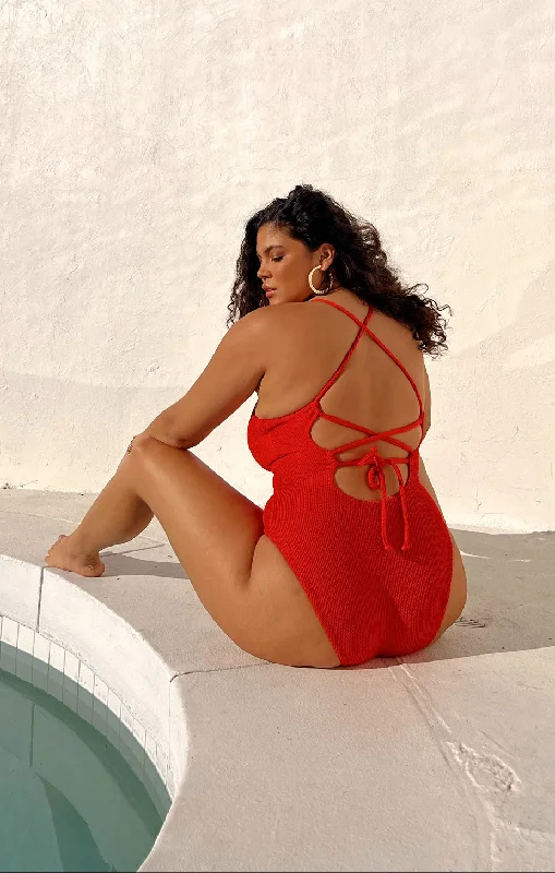 UV-protective swimsuitPositano One Piece ~ Red Scrunch