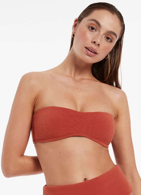 high-leg swimsuitIsla Rib Minimal Bandeau Bikini Top - Russet