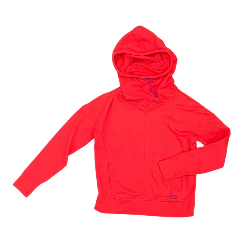 women's hooded tops with a sheer mesh insert on the sleevesAthletic Sweatshirt Hoodie By The North Face In Pink, Size:L