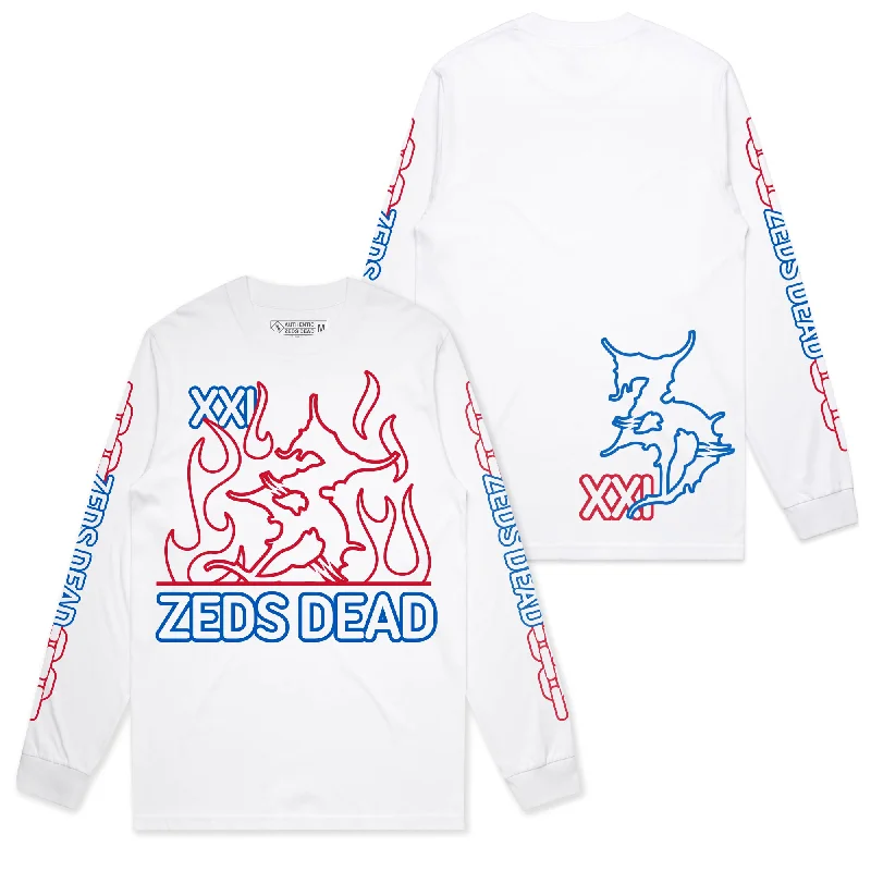 women's hooded jumpers with a waffle knit hoodZeds Dead - XXI - White Long Sleeve