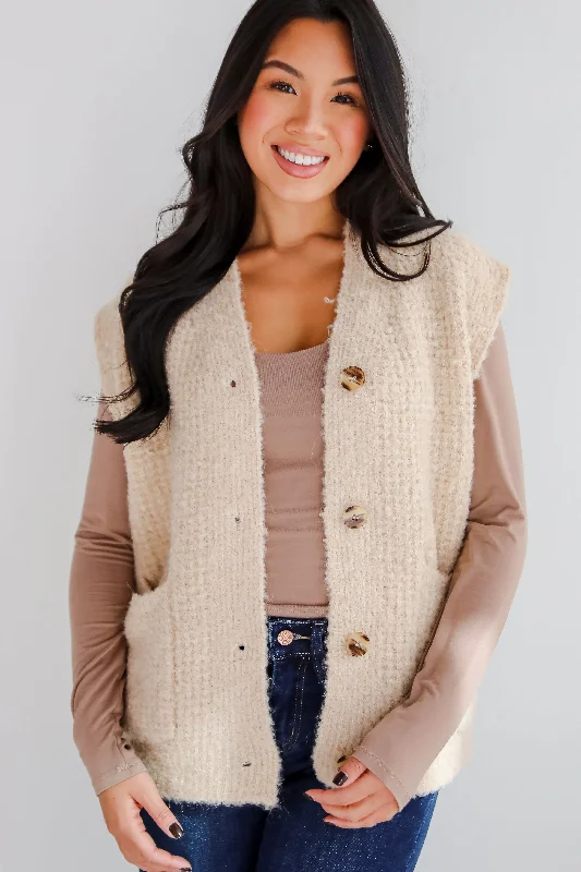 Striped women's sweaterElevated Comfort Oatmeal Fuzzy Knit Sweater Vest