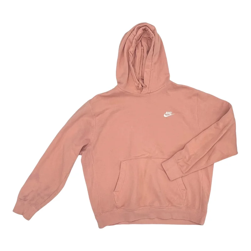 women's hooded sweatshirts with a ribbed texture on the sleeves and hemAthletic Sweatshirt Hoodie By Nike Apparel In Pink, Size:L