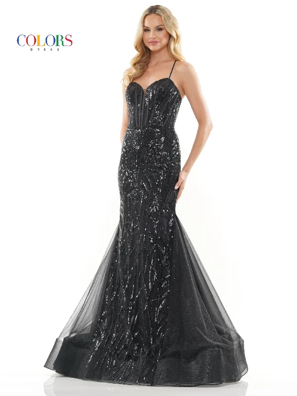 Elegant women's dressesColors 3203 Long Formal Glitter Mesh Mermaid Prom Dress