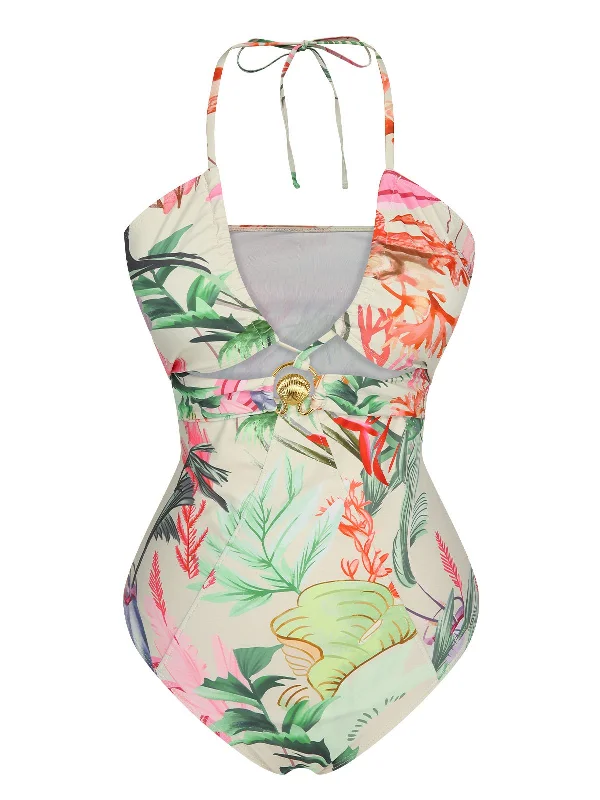 one-piece swimsuitMulticolor 1960s Chest Buckle One-Piece Swimsuit