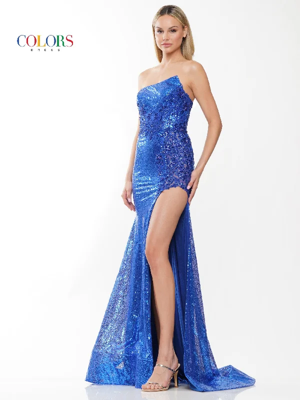 Vintage-inspired dresses for retro fashion loversColors 3129 Long Strapless Fitted Sequin Prom Dress