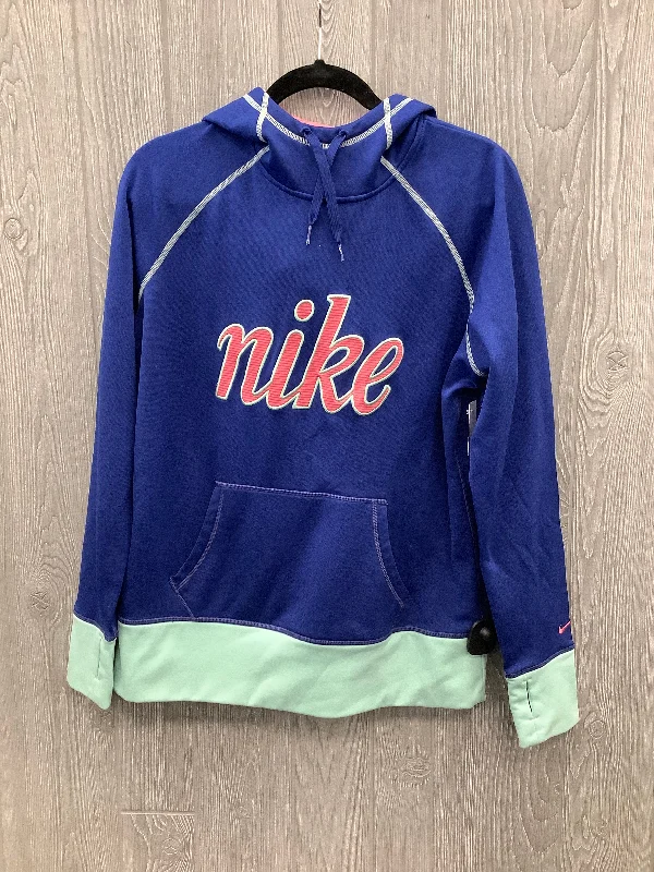 women's hooded tops with a turtle neck and thumbholesSweatshirt Hoodie By Nike In Blue, Size: L