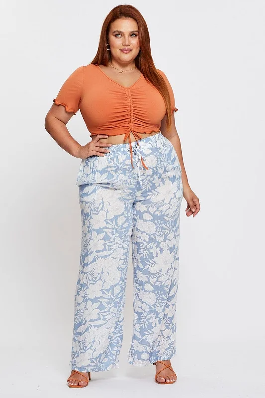 Workwear women's trousersFloral Print Wide Leg Pants High Waist