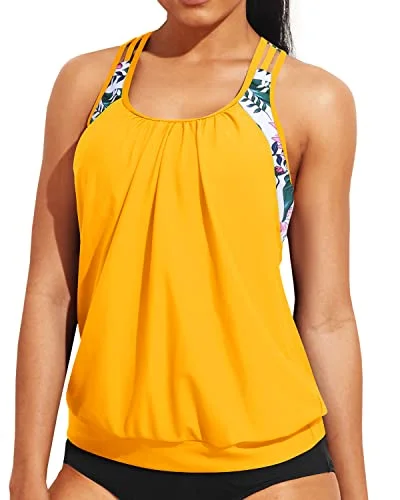 swimsuit for underwater photographyLadies Tummy Control Long Swim Tank Top Modest Tankini Swimsuit-Yellow Floral