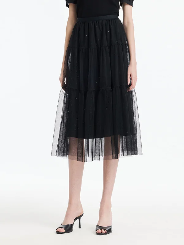 Statement women's bottomsSequins Tulle Tiered Women Half Skirt