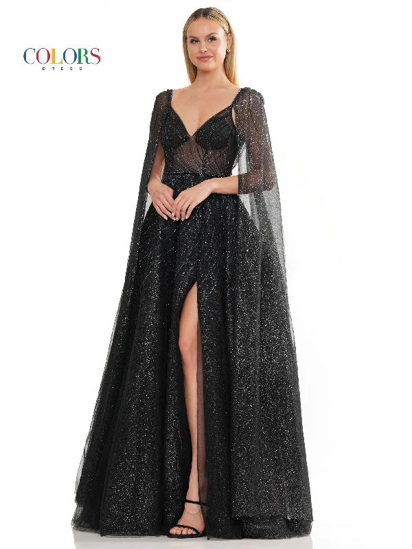 Batwing sleeve dresses for womenColors 3181 Prom Long Glitter Mesh Ball Gown