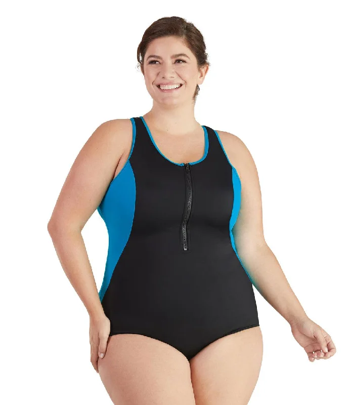 swimsuit for snorkelingQuikEnergy Zip Tank Suit Turq and Black