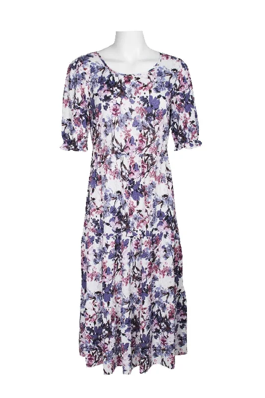 Autumn dresses for fall fashionConnected Apparel Short Sleeve Floral Print Dress Sale