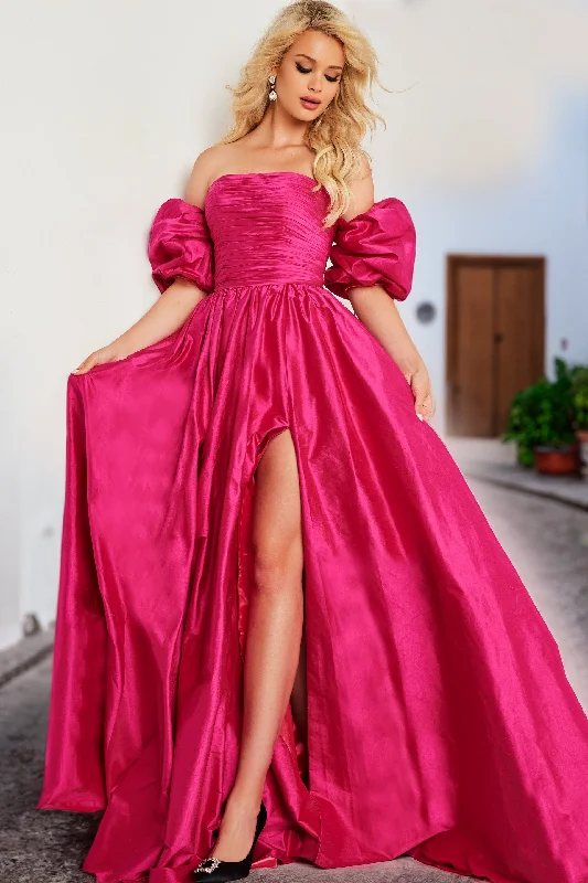 One-shoulder dresses for womenJovani 24099 Off Shoulder Ruched Bodice Prom Dress