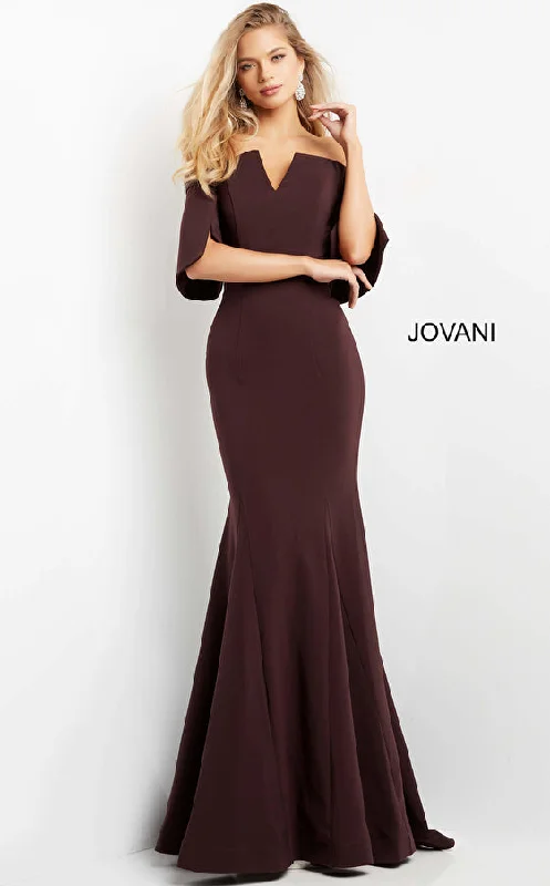 Cap sleeve dresses for womenJovani 04341 Off Shoulder Sheath Mermaid Formal Dress