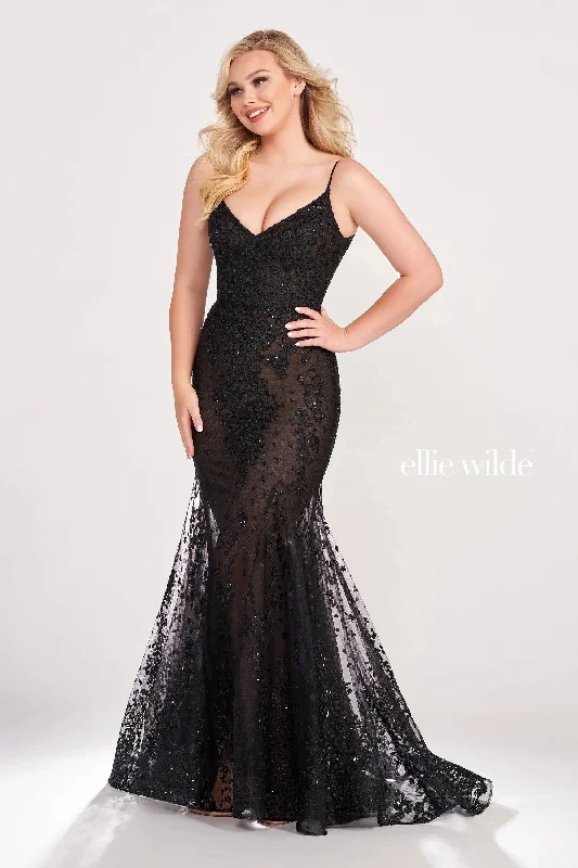 Bell sleeve dresses for womenEllie Wilde EW34030 Prom Glitter Mermaid Formal Evening Dress