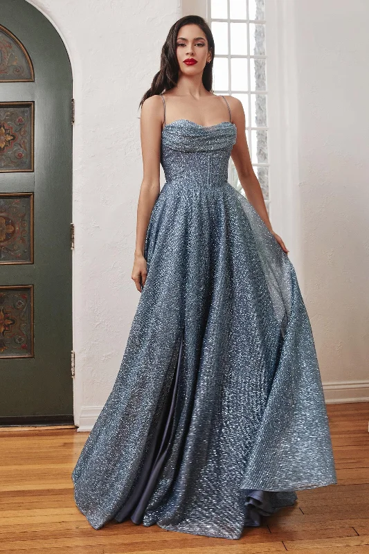 Fit-and-flare dresses for womenCinderella Divine CD252C Spaghetti Strap Prom Dress Smoky Blue