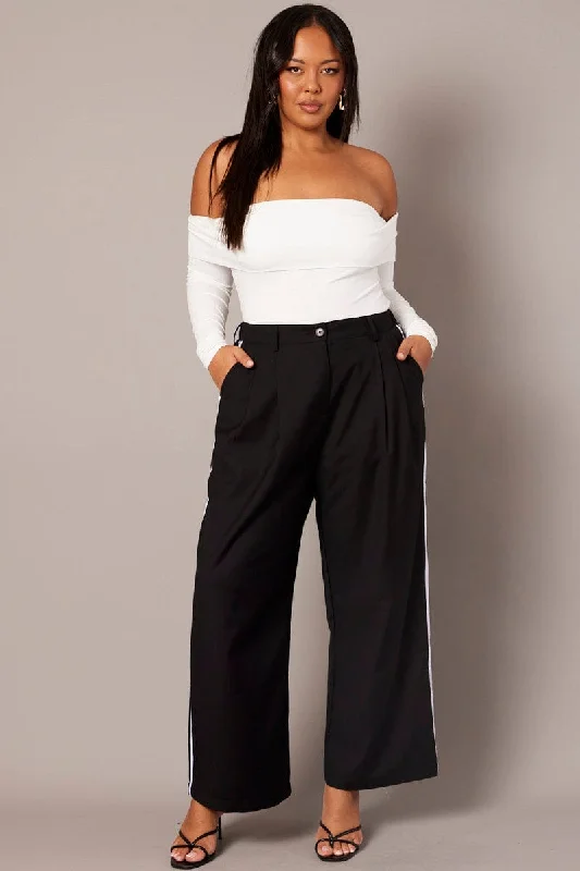 Pleated women's skirtsBlack Wide Leg Pants Side Stripe