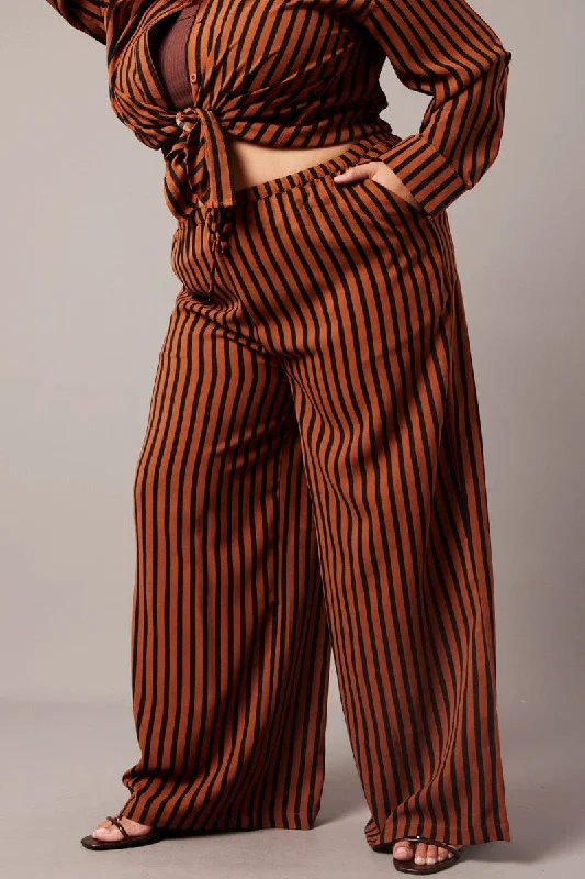 Beach-ready women's shortsBrown Stripe Wide Leg Pants High Rise