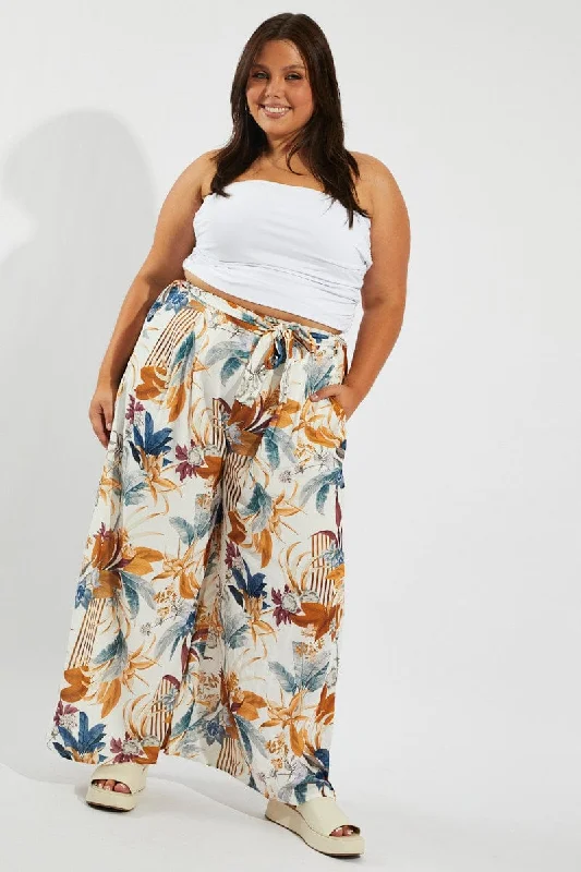 Autumn-inspired women's skirtsMulti Floral Wide Leg Pants Belted