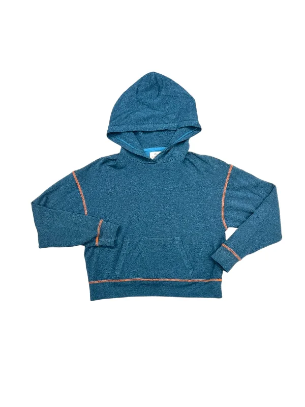 women's hooded pullovers with a pom-pom trim on the hoodSweatshirt Hoodie By Sundry In Blue & Orange, Size: S