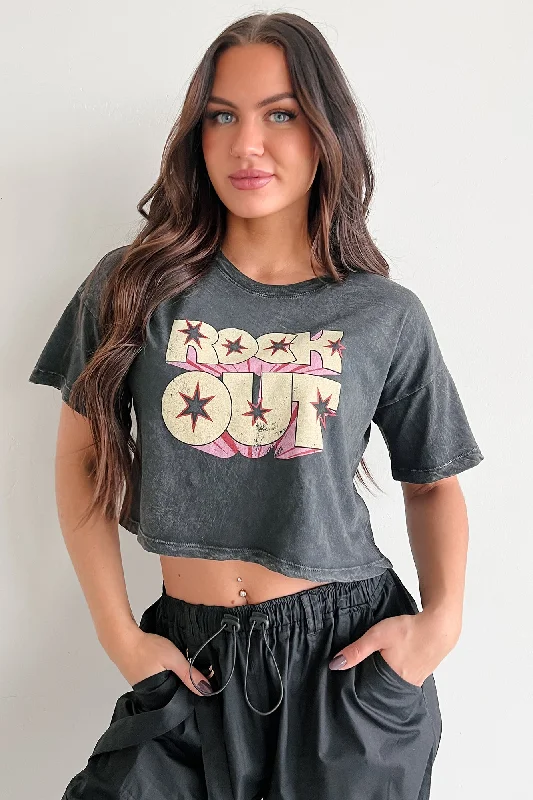 Sustainable women's tops"Rock Out" Graphic Crop Tee (Charcoal)