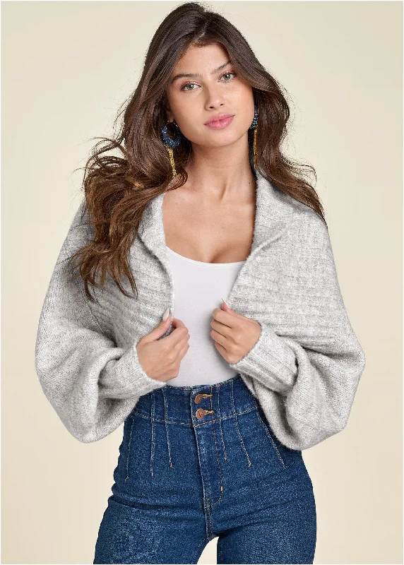 Asymmetric women's topsRibbed Knit Shrug - Heather Grey