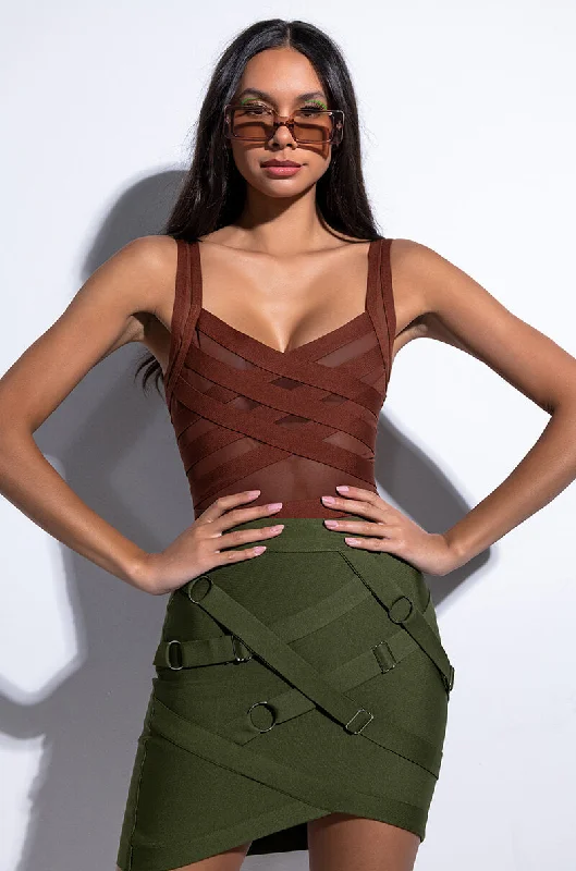 Chunky knit women's topsBANDAGE SLEEVELESS BODYSUIT