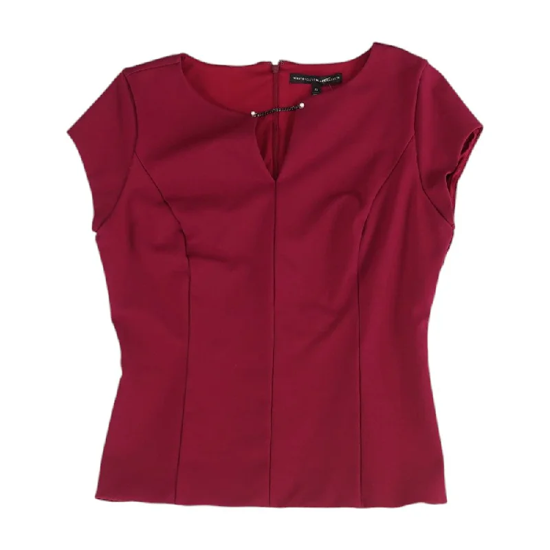 women's suit sets with blazersRed Solid Short Sleeve Blouse