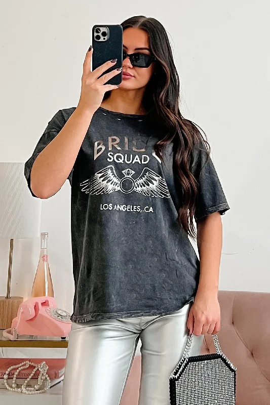 Tall women's tops"Bride Squad" Distressed Graphic Tee (Charcoal)