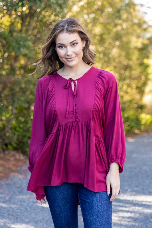 Crew neck women's topsCharlie Top | Merlot | FINAL SALE