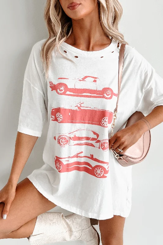 Chunky knit women's topsMy Car Crush Oversized Distressed Graphic Tee (Ivory)