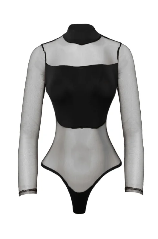 Neon women's topsLOVELY LINES MESH BODYSUIT BLACK