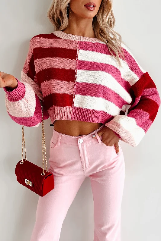 White women's topsI Chose You Colorblock Crop Sweater (Red/Multi)