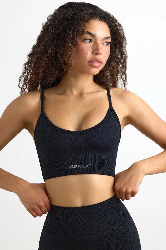 women's suit sets with double ventsSuper Sculpt Seamless Scoop-Neck Sports Bra in Black