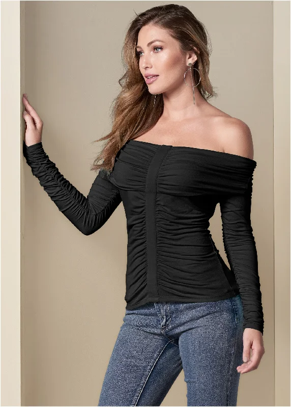 Summer women's topsRuched Off-The-Shoulder Top - Black