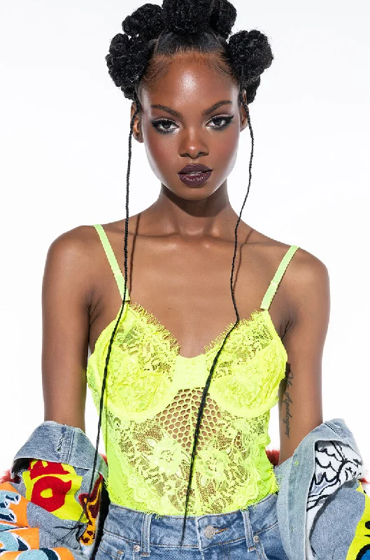 UV-protective women's topsGISELE LACE CUP BODYSUIT NEON YELLOW