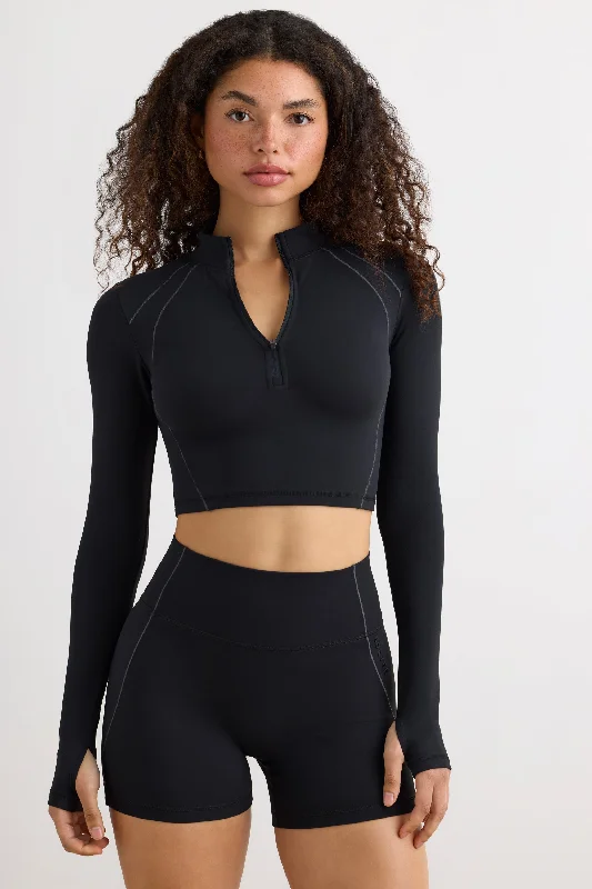 women's suit sets with tailored pantsSoft Active Half Zip Crop Top in Black