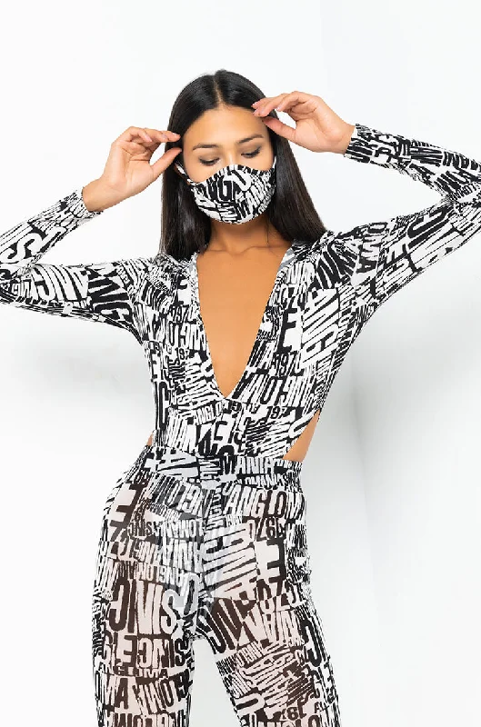 Geometric print women's topsFINE AF MESH LONG SLEEVE BODYSUIT