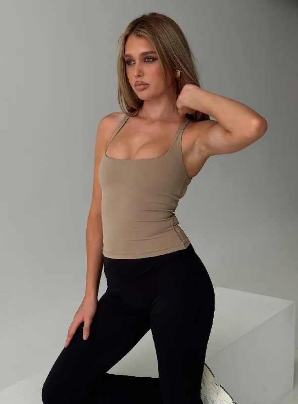 Limited edition women's topsLayup Active Longline Cross Back Top Taupe