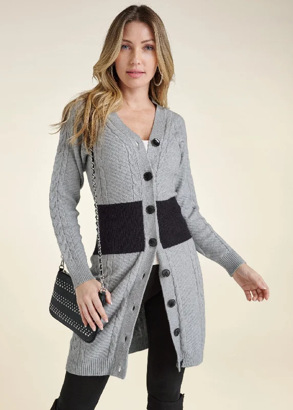 Halter neck women's topsColor Block Cardigan  - Grey Multi