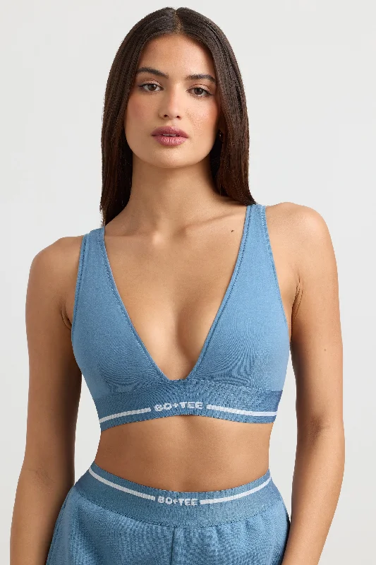 women's two-piece suit setsPlunge-Neck Crop Top in Steel Blue