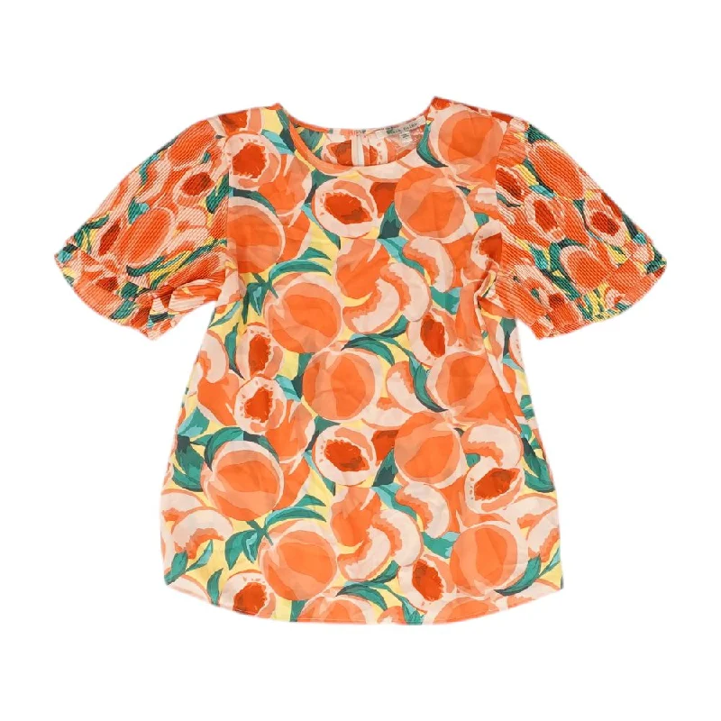 women's suit sets with tailored pantsOrange Floral Short Sleeve Blouse