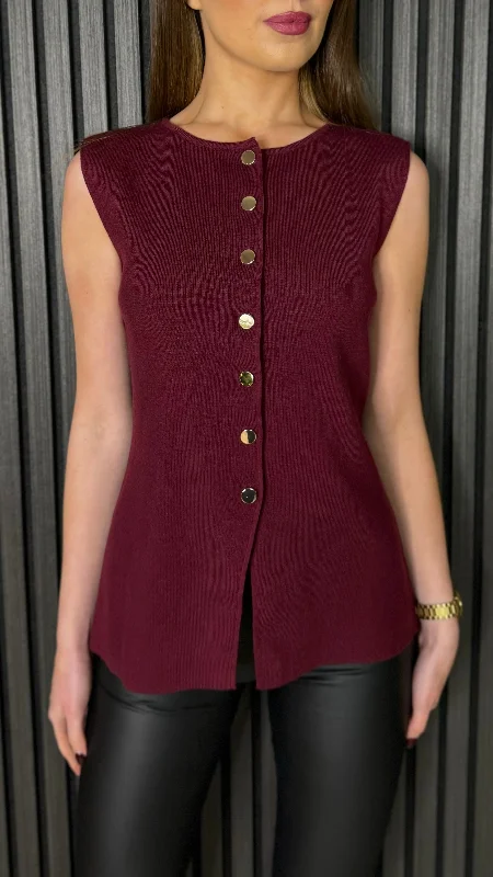 Eco-friendly women's topsJanet Burgundy Gold Button Detail Waistcoat