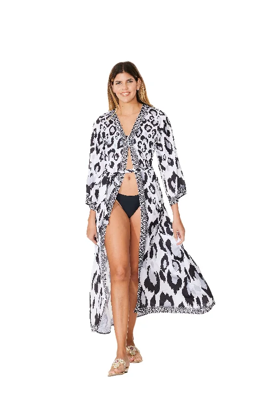 Day dresses for everyday wear704-R Leopard Robe  Black and White